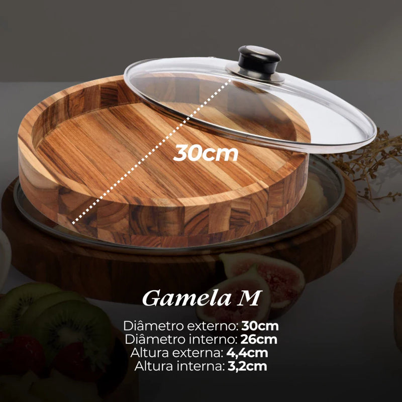 Gamela de Madeira com Tampa de Vidro