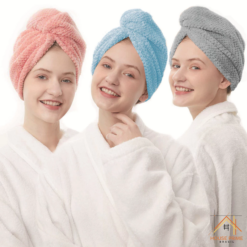 Kit 4 Toalhas Cabelo Microfibra Grossa | Secagem Rápida