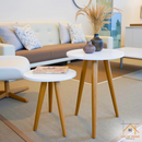 Jogo 2 Mesas Redondas Retrô | Pés Palito de Madeira