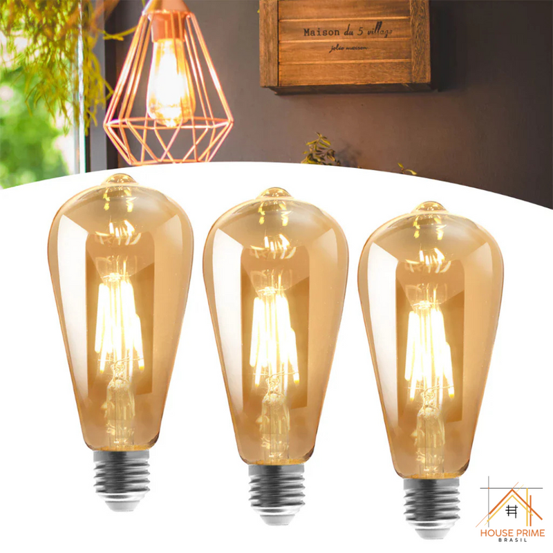 Kit 3 Lâmpadas LED Retrô | Luz Quente 4W