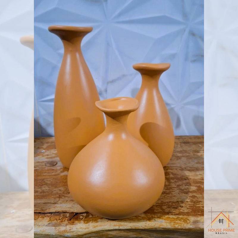 Trio de Vasos Garrafa Cerâmica