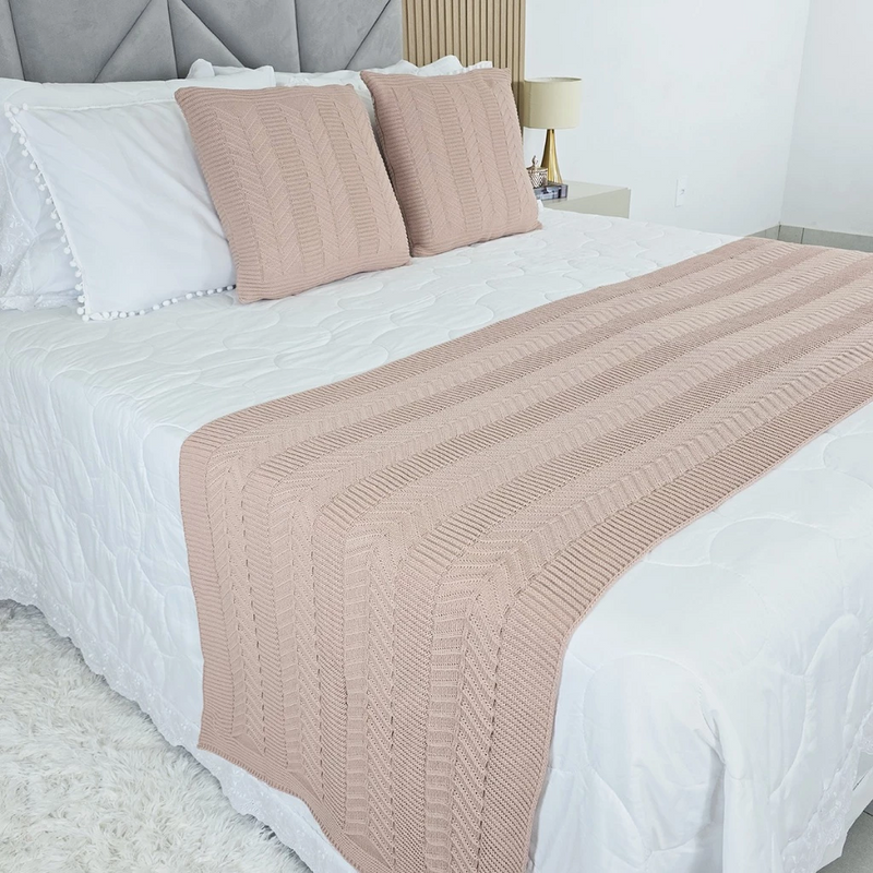 Kit Peseira Tricot Casal com 2 Almofadas