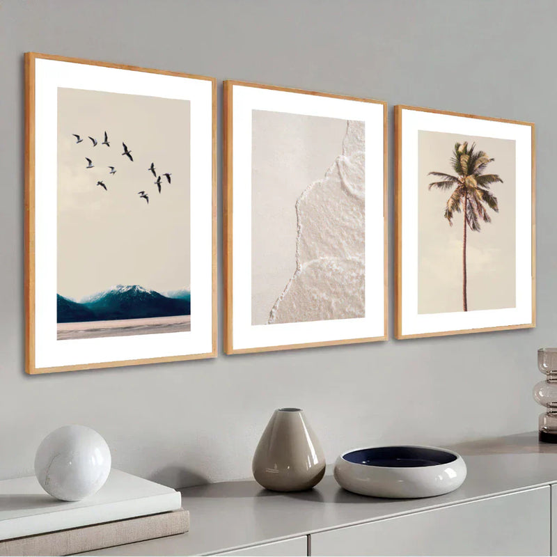 Kit 3 Quadros 50x70 com Moldura | Praia e Mar