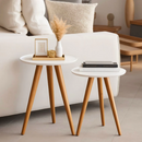 Jogo 2 Mesas Redondas Retrô | Pés Palito de Madeira